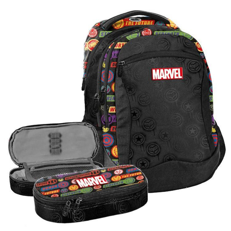 Šolski vrhunski črn nahrbtnik z barvnim potiskom + peresnica