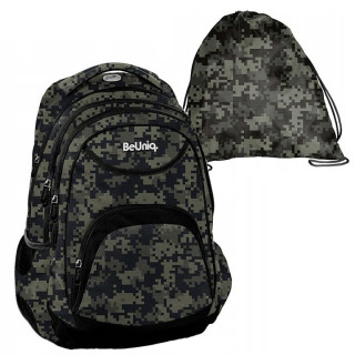 BeUniq maskirni vrhunski šolski nahrbtnik + žep za čevlje