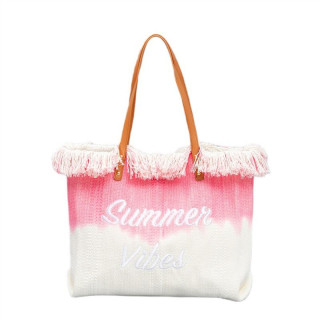 Ombre torba za plažo z resicami v roza barvi