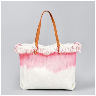 Ombre torba za plažo z resicami v roza barvi