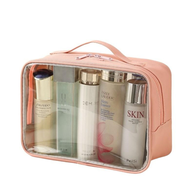 Roza prozorna kozmetična torbica