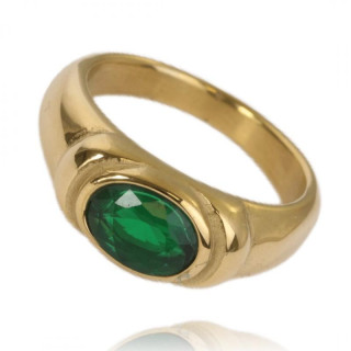 Ženski pozlačen prstan z zelenim kamnom