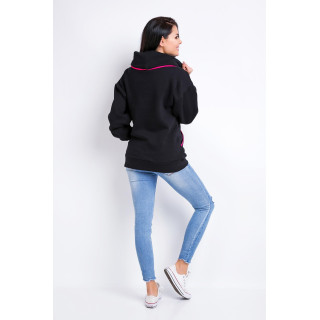 Čierna dámska mikina s golierom a ružovými prvkami