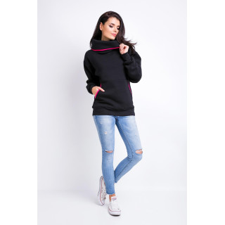 Čierna dámska mikina s golierom a ružovými prvkami