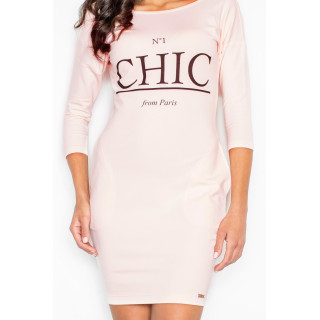 Udobna ženska obleka s potiskom v roza barvi