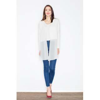 Ženska elegantna jakna s prosojnim delom v beli barvi