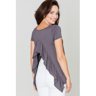 Temno siva oversize bluza z volančkom na hrbtu za ženske