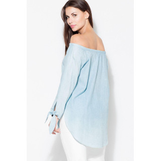 Svetlo modra daljša ženska bluza ohlapnega kroja