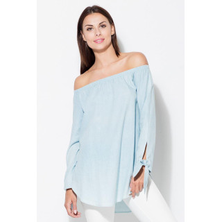 Svetlo modra daljša ženska bluza ohlapnega kroja