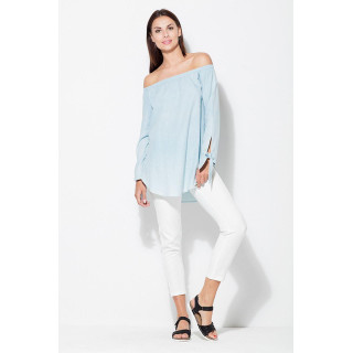 Svetlo modra daljša ženska bluza ohlapnega kroja