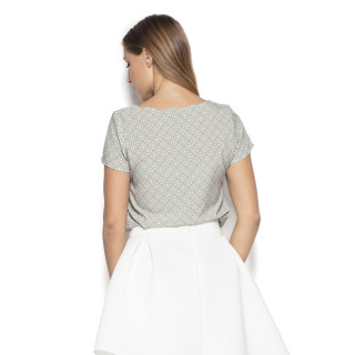 Ženska vzorčasta majica s kratkimi rokavi v kaki barvi