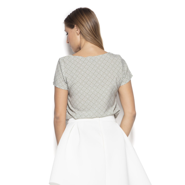 Ženska vzorčasta majica s kratkimi rokavi v kaki barvi