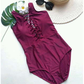 Enodelne ženske bordo kopalke z vezalkami