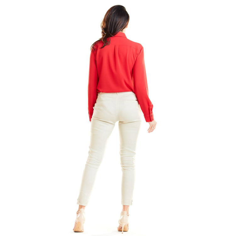 Ženska rdeča klasična srajca z žepi na prsih