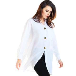 Bela oversize majica z dolgimi rokavi za ženske