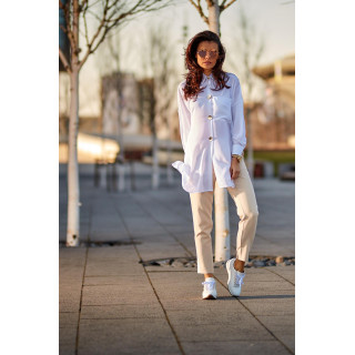 Bela oversize majica z dolgimi rokavi za ženske