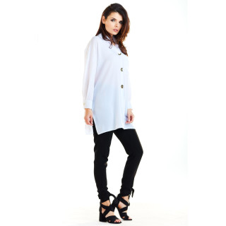 Bela oversize majica z dolgimi rokavi za ženske