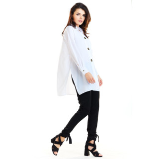 Bela oversize majica z dolgimi rokavi za ženske