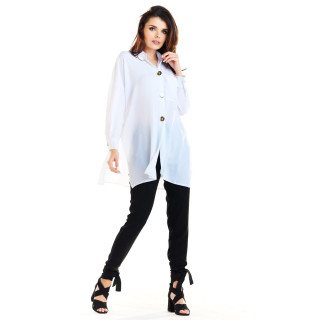 Bela oversize majica z dolgimi rokavi za ženske