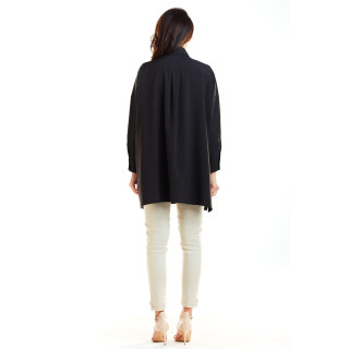 Oversize ženska črna srajca z dolgimi rokavi