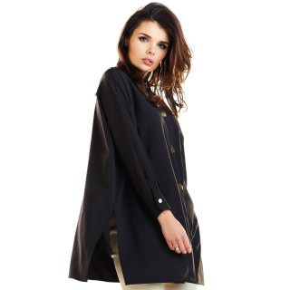 Oversize ženska črna srajca z dolgimi rokavi