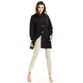 Oversize ženska črna srajca z dolgimi rokavi