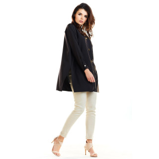 Oversize ženska črna srajca z dolgimi rokavi