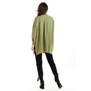 Ženska oversize majica z dolgimi rokavi v kaki barvi