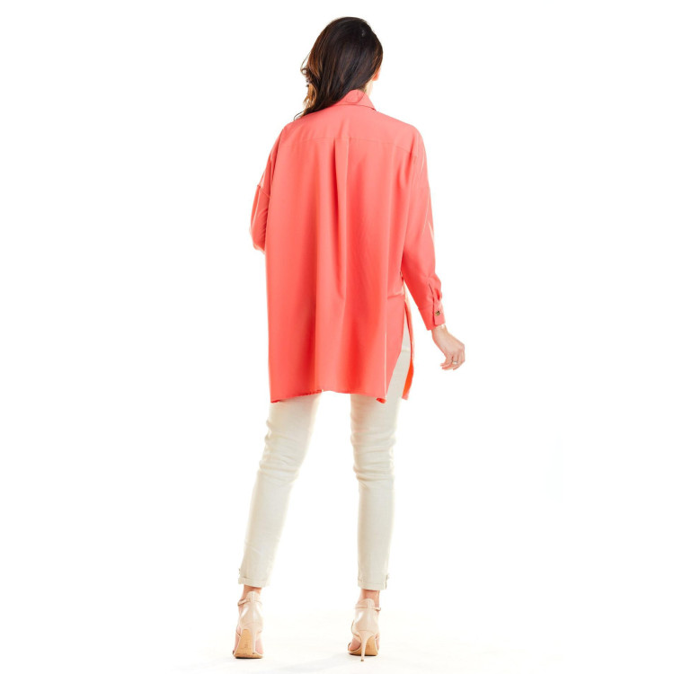 Koralna prevelika ženska majica z dolgimi rokavi