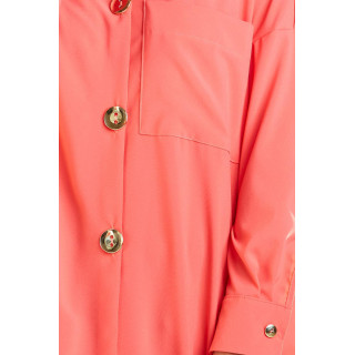 Koralna prevelika ženska majica z dolgimi rokavi