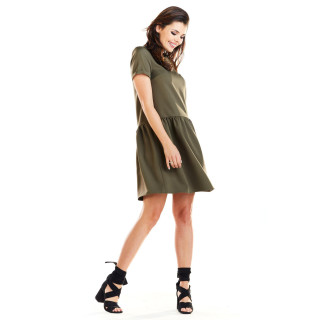 Udobna ženska obleka s kratkimi rokavi v kaki barvi