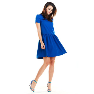 Modra udobna ženska obleka s kratkimi rokavi