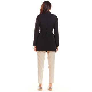 Ženski modni plašč v vojaškem stilu v črni barvi