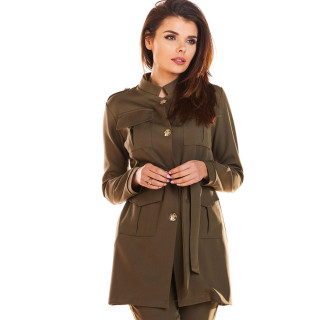 Kaki modni vojaški plašč za ženske