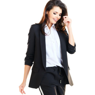 Ženska ohlapna jakna brez zapenjanja v črni barvi