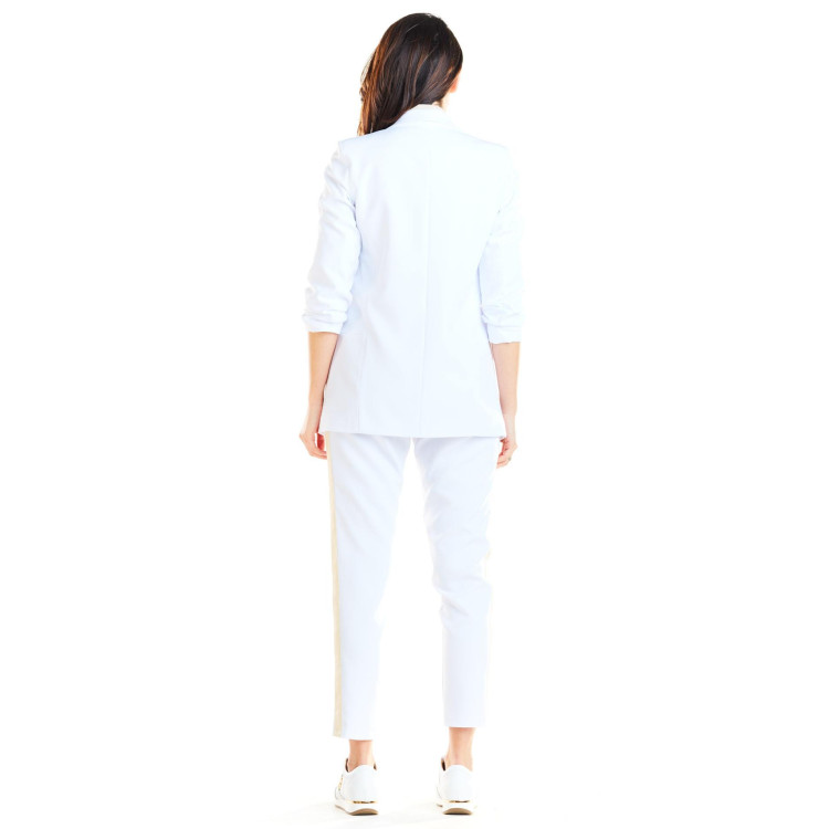 Bela ohlapna jakna brez zapenjanja za ženske