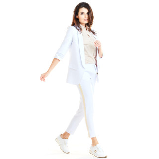 Bela ohlapna jakna brez zapenjanja za ženske