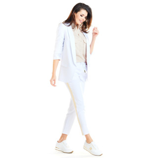 Bela ohlapna jakna brez zapenjanja za ženske