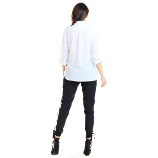 Ženske modne črne hlače s kontrastnim pasom