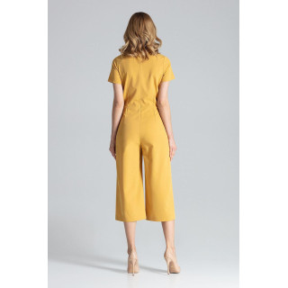 Eleganten ženski kombinezon gorčične barve s širokimi hlačami