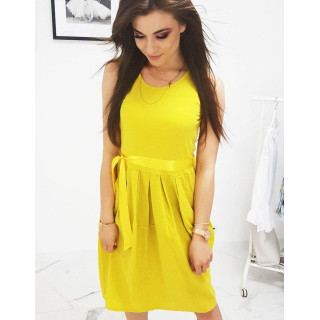 Rumena udobna obleka z zavezovanjem v pasu za ženske