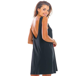 Črna ženska poletna obleka z globokim izrezom na hrbtu