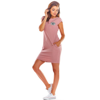 Ženska roza mini obleka z našitkom