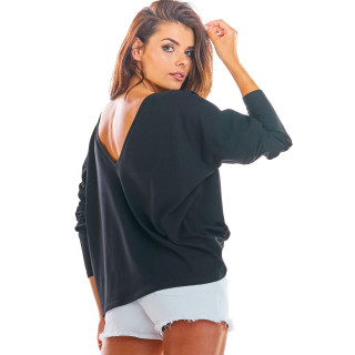 Ženska ohlapna majica z dolgimi rokavi v črni barvi