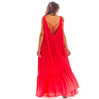 Dolga ženska obleka temno roza barve za poletje