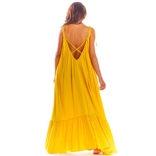 Ženska dolga poletna obleka v rumeni barvi