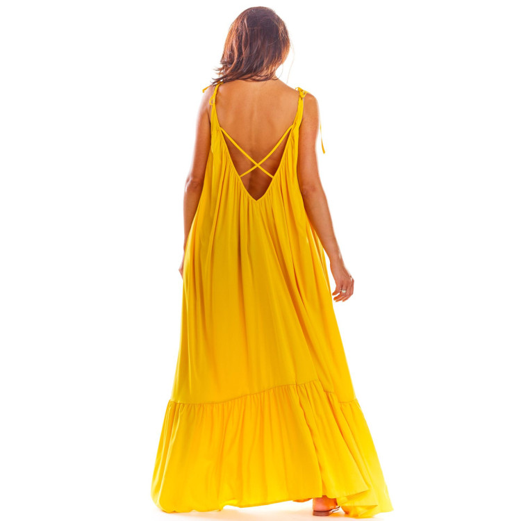 Ženska dolga poletna obleka v rumeni barvi