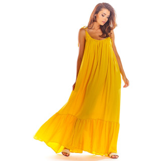 Ženska dolga poletna obleka v rumeni barvi