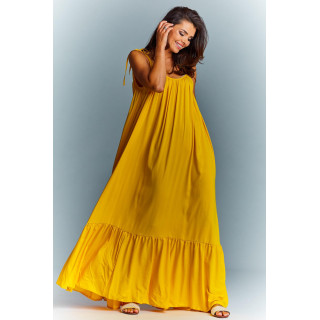 Ženska dolga poletna obleka v rumeni barvi