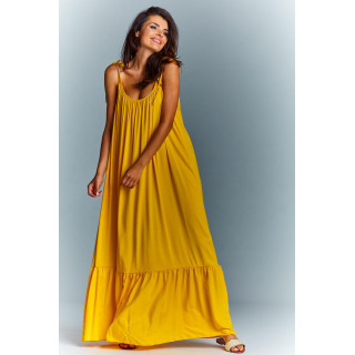 Ženska dolga poletna obleka v rumeni barvi